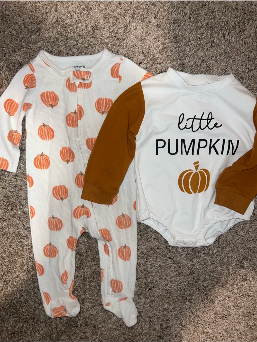 Bundle 2 Halloween Fall Onesies 6/9m Carter's White & Orange Rust Pumpkin